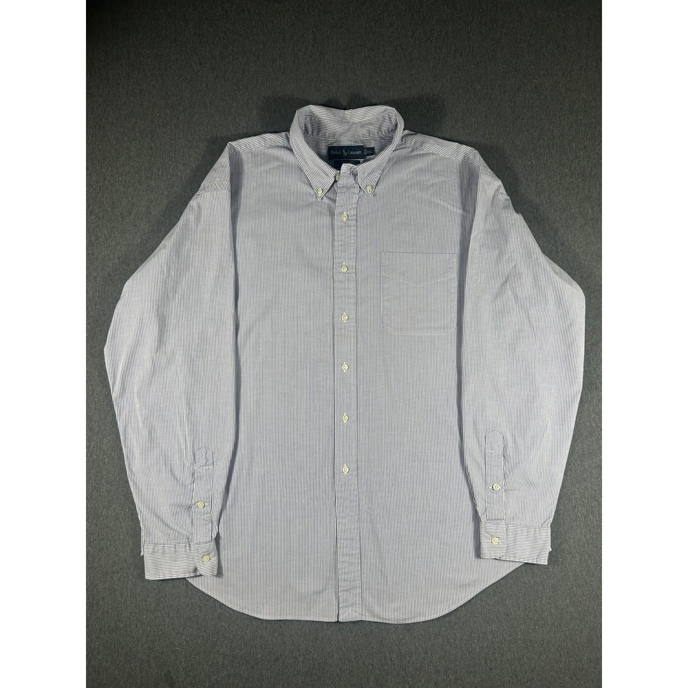 Ralph Lauren Slim Blake Men's XXL Striped Button Down Shirt Blue White Pinstripe